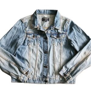 American Eagle Denim Jacket M Y2K Distressed Trucker Jean Jacket Boho Western